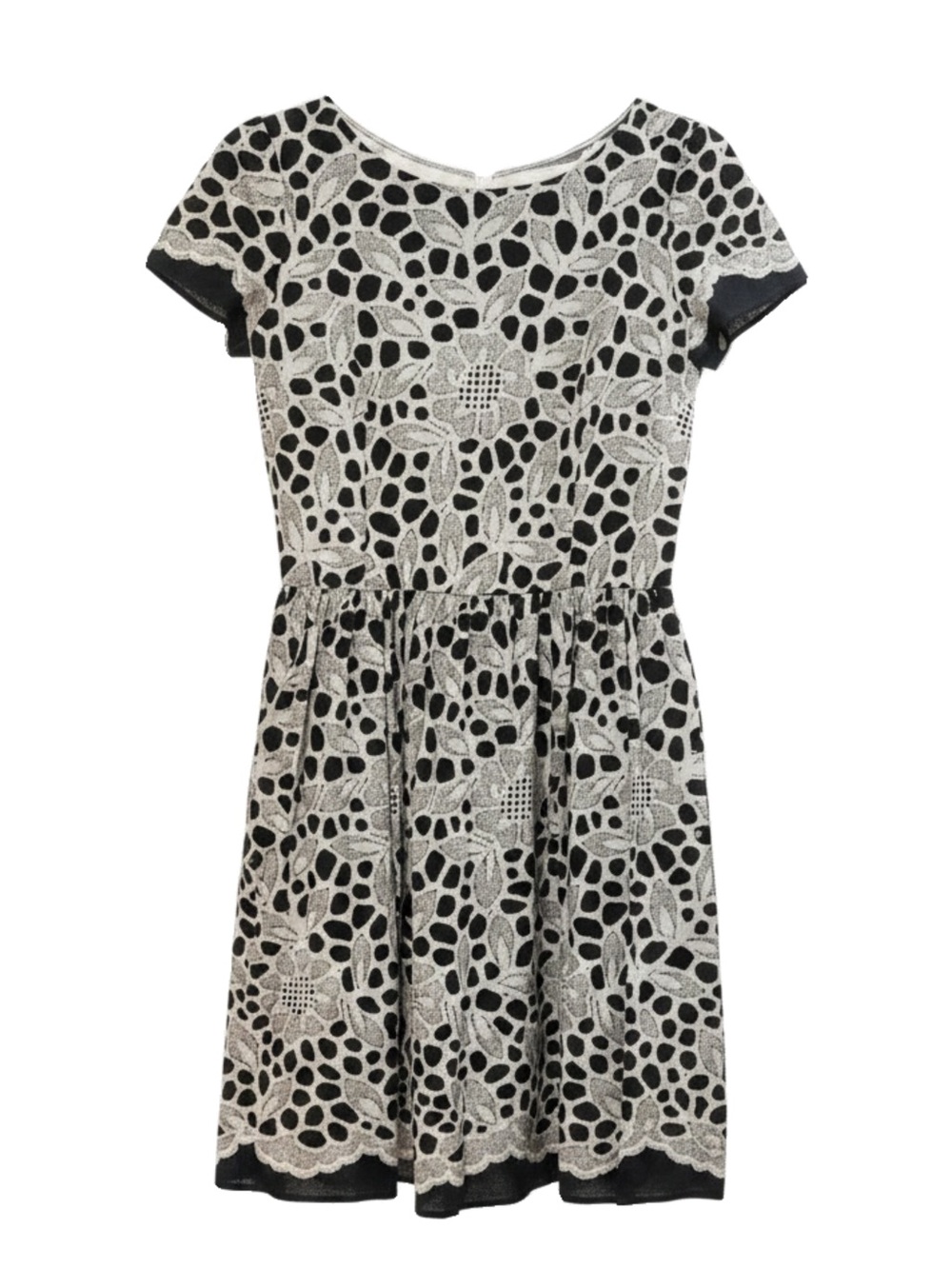 Oscar de la Renta Black and Cream Lace Fit-and-Flare Dress